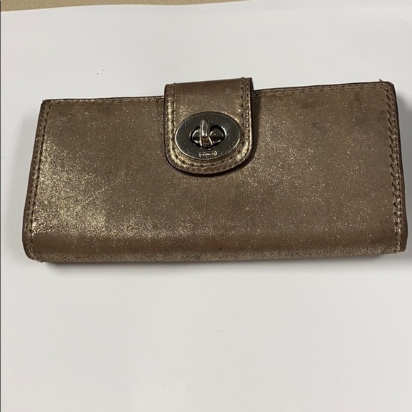 Coach Metallic Gold Leather Turnlock Clutch Wallet - Picture 1 of 15